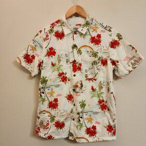 California Cowboy M High Water Shirt Terry Cloth Lined Hawaian Santa Button up